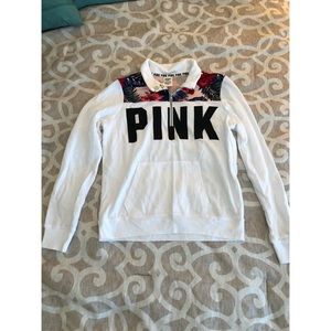 White and floral PINK Victoria’s Secret sweatshirt